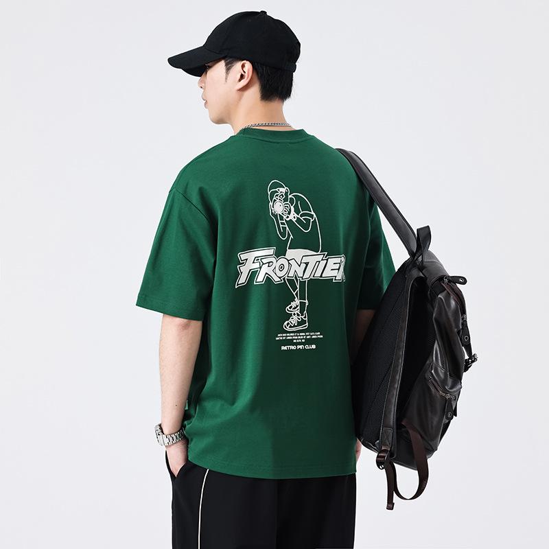 春夏 カジュアル 吸湿速乾 綿 グリーン ビッグシルエット ゆったり クール トレンド ハイストリート アメカジ メンズ Tシャツ