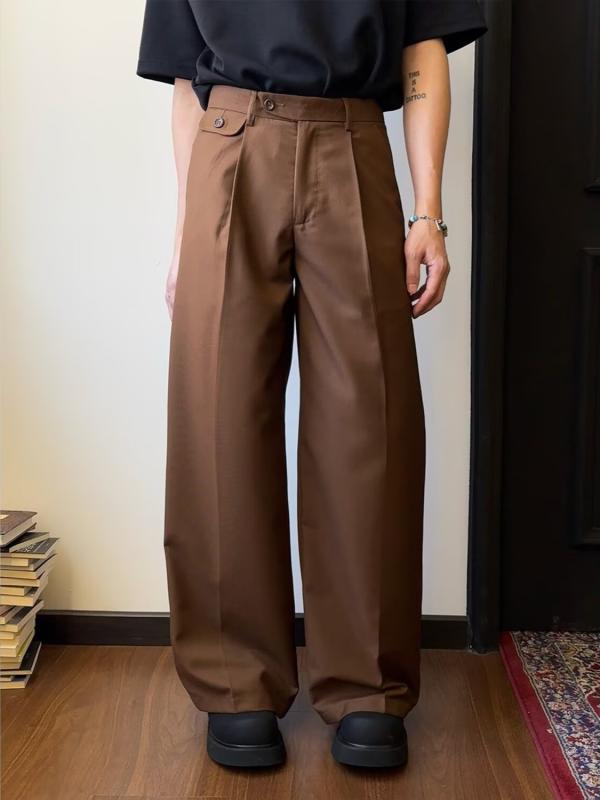 せやすい ベーシック シンプル ロング ワイドレッグ ルーズ ストレート ビジネスカジュアル 落ち感 無地 春秋 メンズ スラックス