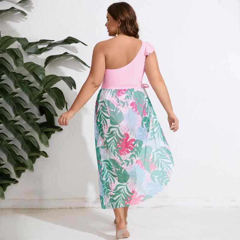 ピンク 4XL 3XL 2XL 1XL 0XL スイムウェア 伸縮性 ポリエステル 2点セット 花柄 熱帯 ギャザー 背中開き セクシー 体型カバー ワ