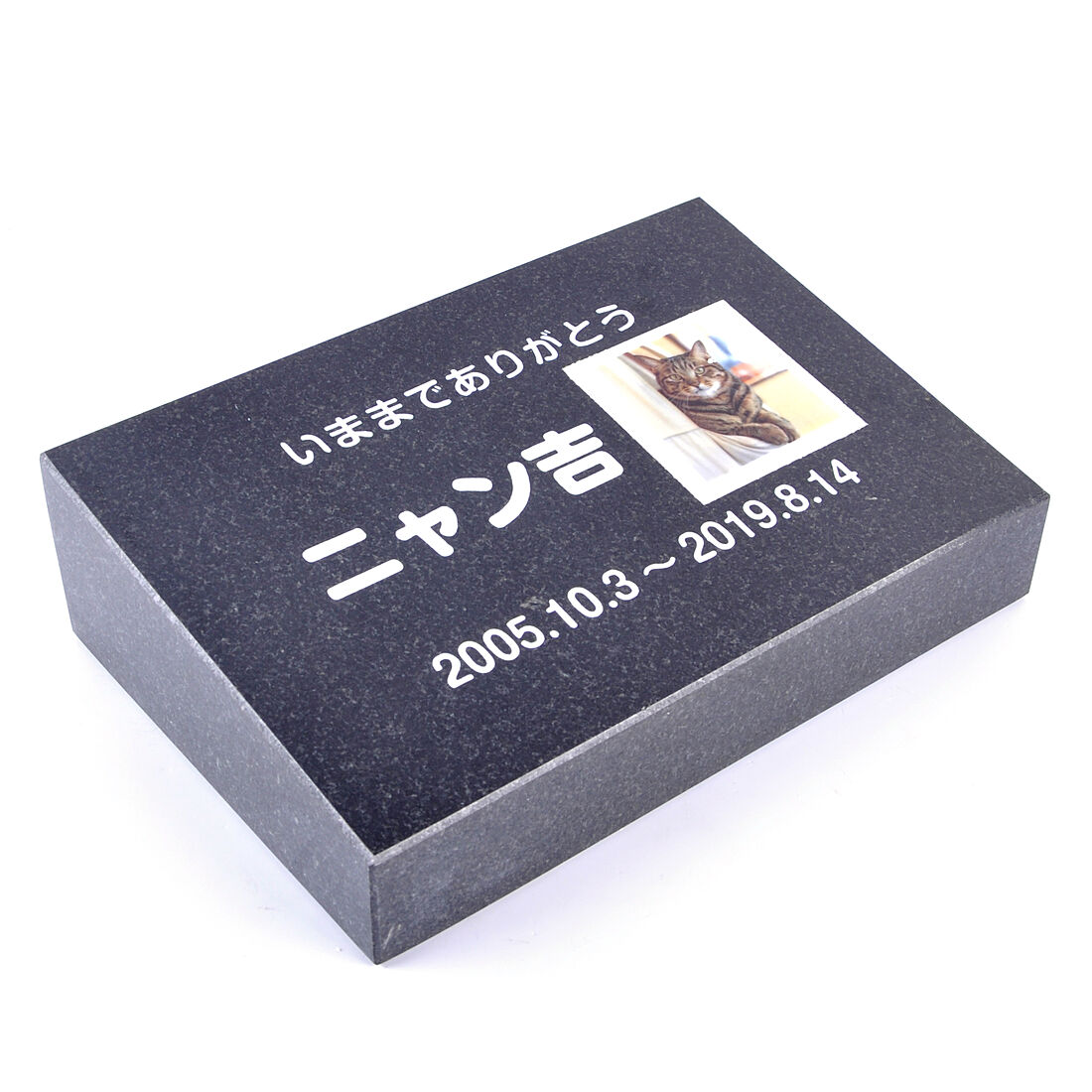 Pet&Love. ペットのお墓 天然石製 立体型 御影石　黒 スタンダード 200x130mm 正方形写真タイプ（お客様の写真を印刷） 猫モデル 【HLS_DU】【RCP】【楽ギフ_包装】【楽ギフ_名入れ】 attr202attr ctgr2ctgr sml3sml+ctgr2ctgr noanml｜デザイン雑貨COCONUT 11,886円