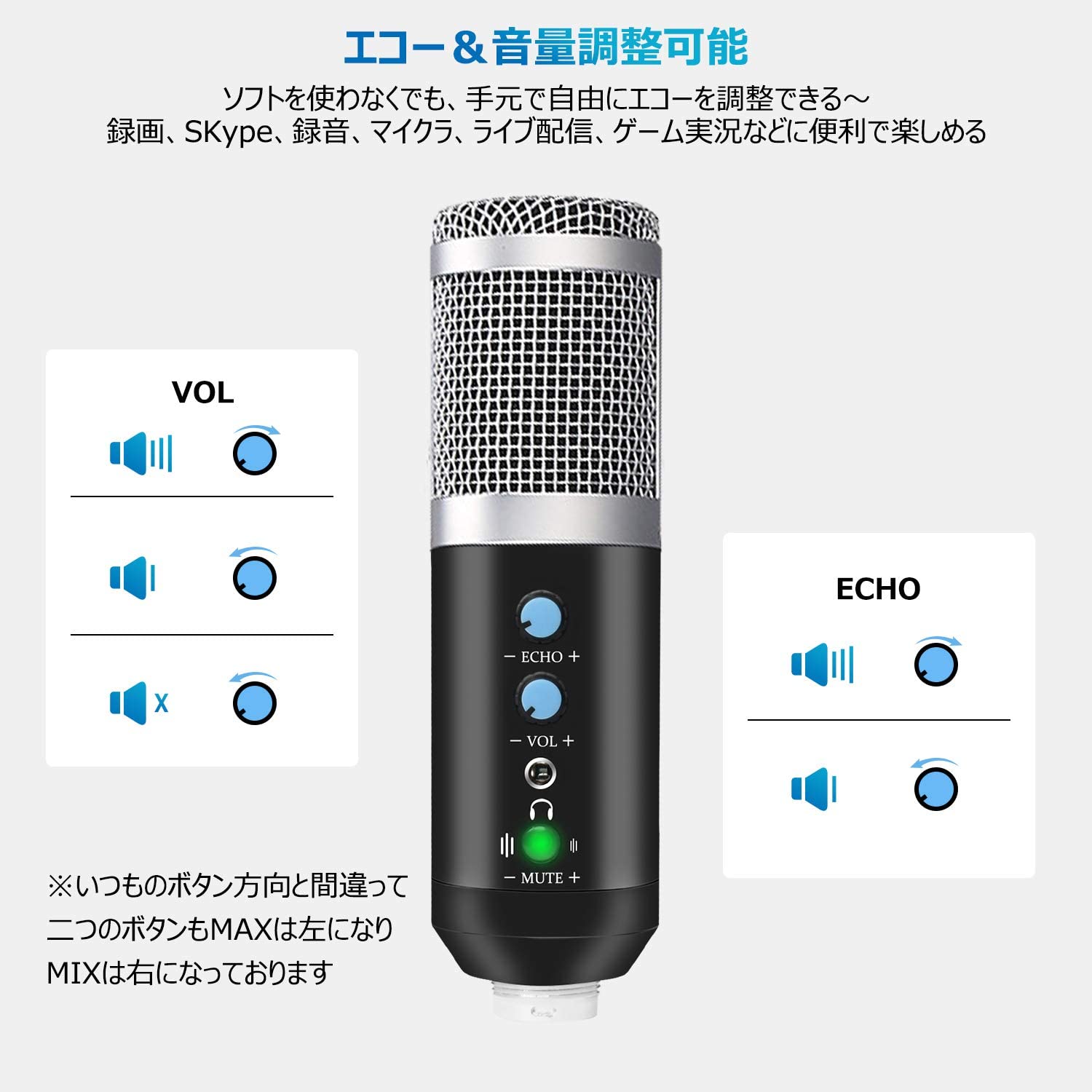 楽天市場 コンデンサーマイク Usb マイク Pc マイク カラオケマイク エコー機能付き 単一指向性 マイクスタンド ポップガード付き マイクセット 高音質 録音 生放送 Youtube ゲーム実況 Windows Mac Ps4対応 オンライン会議 テレワーク 在宅 会議用 楽器 音楽 番組の録音