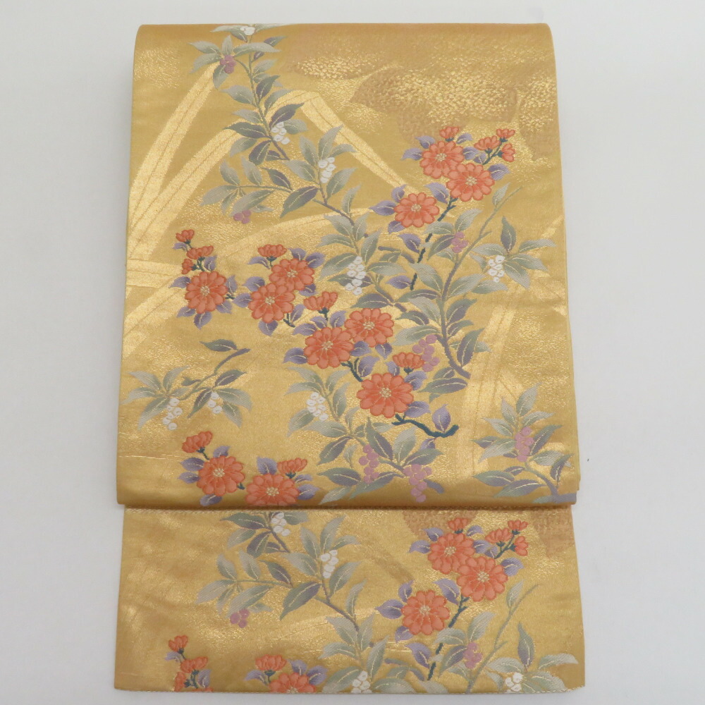 袋帯 すくい織り 金糸 金色 エスニック調 山羊模様 動物柄 六通柄 正絹