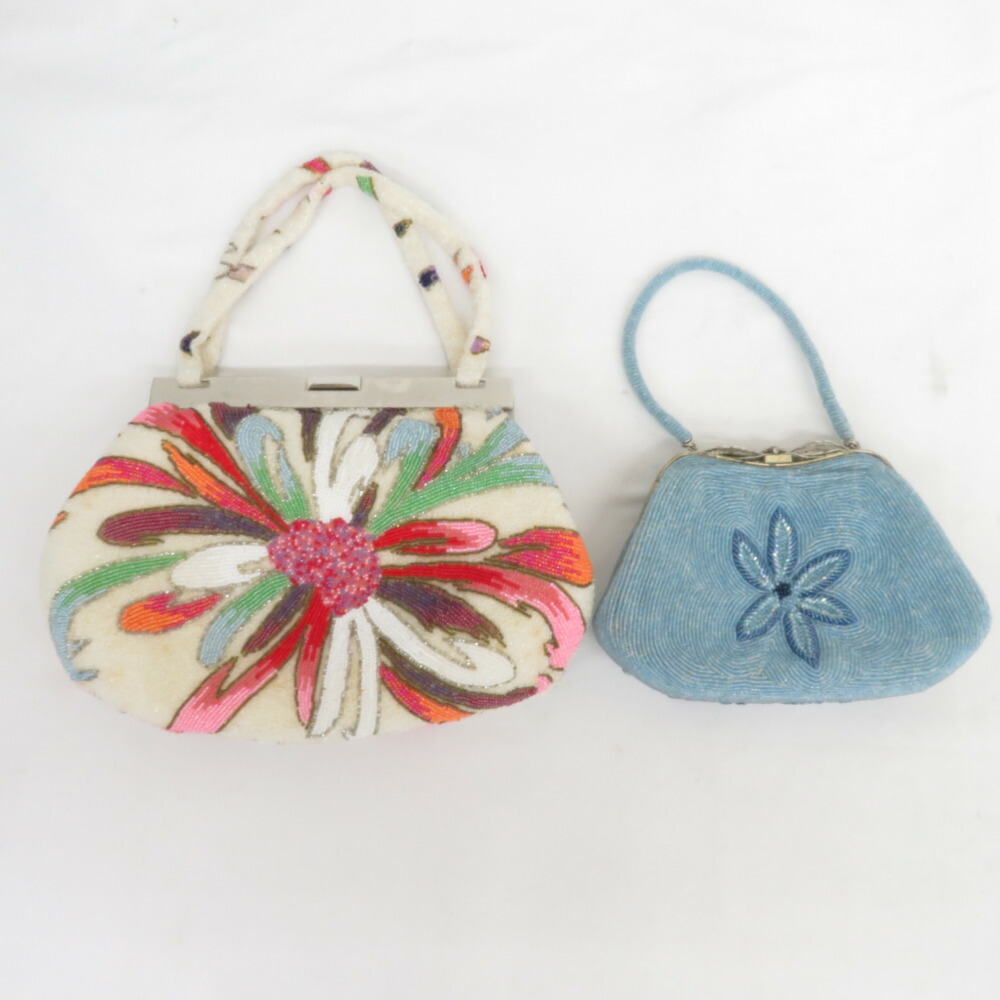 手刺繍　ガラスビーズバック　パーティバック　がま口　花柄 総ビーズバック 立体刺繍 がま口 ビーズバッグ ハンドバッグ