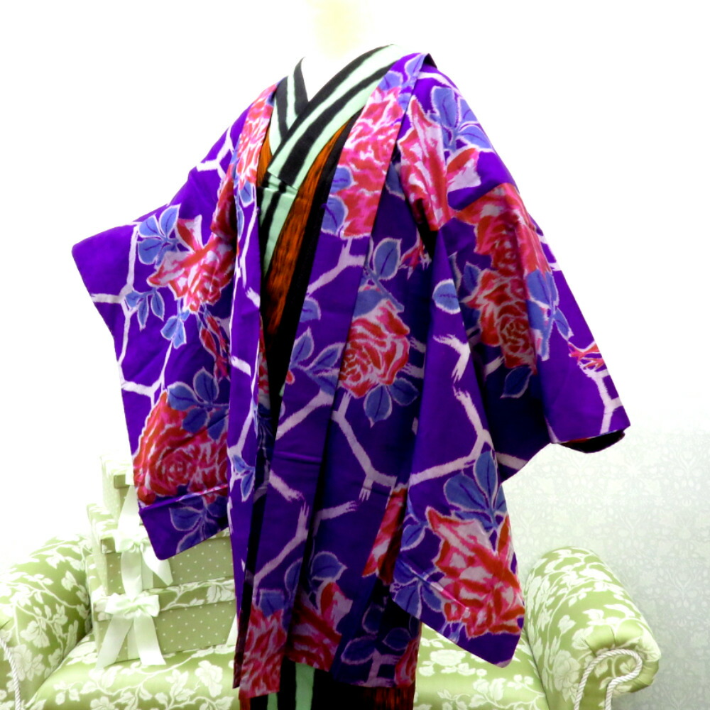 つ*し様 ☆銘仙☆中振袖☆単衣☆薔薇☆幾何学模様☆リメイク☆正絹