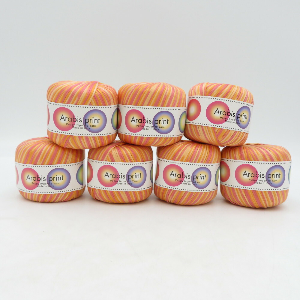 PUPPY (パピー毛糸) 毛糸 Arabis print アラビスプリント 7玉セット 402番色 オレンジ 1玉40g 約165m コットン100% 中細 イタリア製 春夏 未使用品【中古】