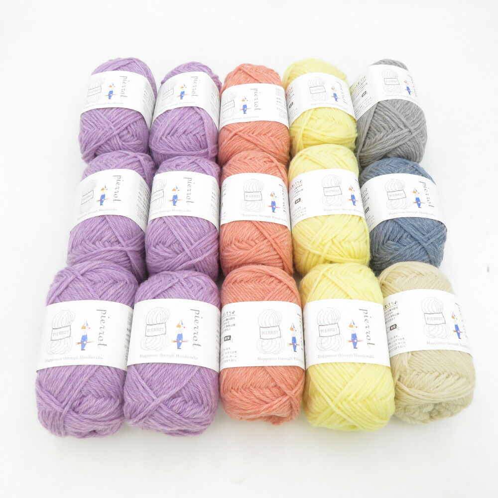 毛糸 毛糸ピエロ HANA MERINO ハナメリノ 15玉セット アソート 1玉40ｇ 約95ｍ メリノウール100% 並太 日本製 秋冬 未使用品【中古】