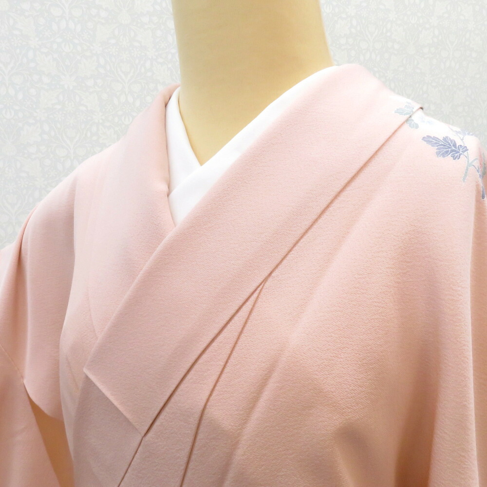 訪問着 袷 ピンク×グリーンぼかし 花車 雪輪 広衿 正絹 入学式 フォーマル 仕立て上がり着物 身丈157.7cm【中古】