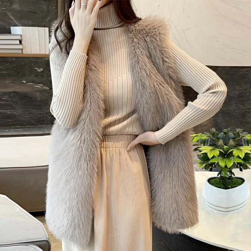 Vネックファージレ 限りない ジレ ファージレ 毛革限りない レディース 獣の皮限りない ゴージャスファーベスト ロッグベスト アウター フェイクファー ４色合い D51