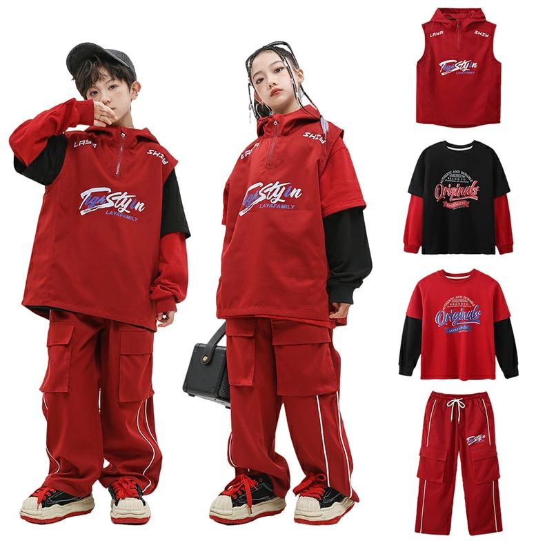 【送料無料】単品orセット 黒 赤 ワイン ダンス衣装 キッズ 子供服 ヒップホップ ダンスウェア 女の子 男の子 ベスト トップス パンツ 長袖 jazz HIPHOP ストリート 演出服 k-pop ステージ衣装 発表会 ロックダンス 男女兼用 4,273円
