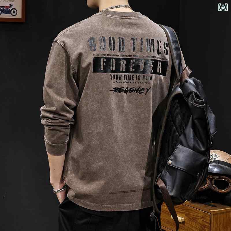 【送料無料】大きめサイズ メンズ トップス カジュアル おしゃれ ファッション アメリカ トレンディ 長袖 Tシャツ 秋 ラウンドネック 服 春秋 レトロ