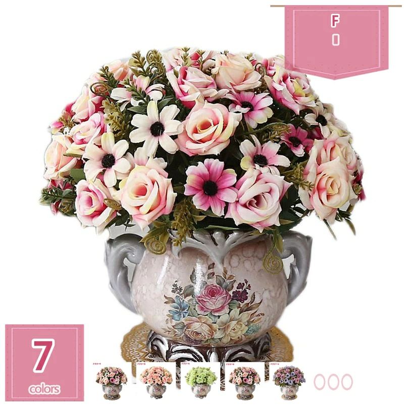 【送料無料】造花 花瓶付き アートフラワー 明るい色合い 枯れない花 ローマンチック 手作りフラワー 人工植物 フラワーアレンジメント 癒しを演出 インテリア お祝い バラ ベージュ 庭園 キッチン オフィス テーブル装飾 holosbird-goods1