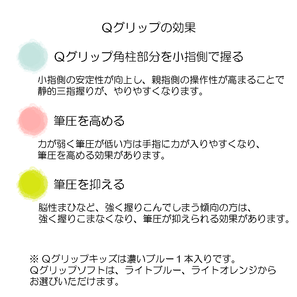 「Ｑグリップ キッズ（２～８歳指普通）」鉛筆 正しい 持ち方 筆圧 強い 弱い Ｑシリーズ Ｑリング キッズ 子供 子ども　小児 自助具 リハビリ  発達障害 学習障害 脳性まひ 広汎性発達障害 頸髄損傷 ハンディキャップ｜Co-Co Shop Junior