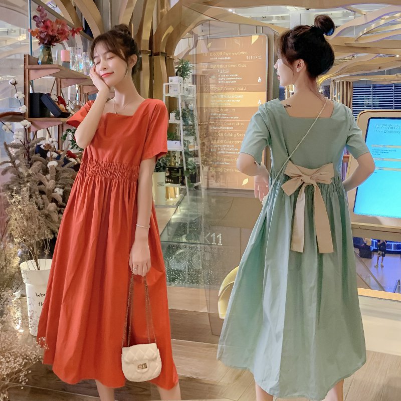 【送料無料】マタニティ ワンピース ゆるふわ バックリボン ロング丈 お出かけ 夏ワンピ 夏服 リゾート 旅行 レディース 可愛い ママコーデ ママファッション ママ服 マタニティウェア 人気 ゆったり 大きいサイズ デイリー 普段着 お出かけ おしゃれ シンプル 無地 きれいめ