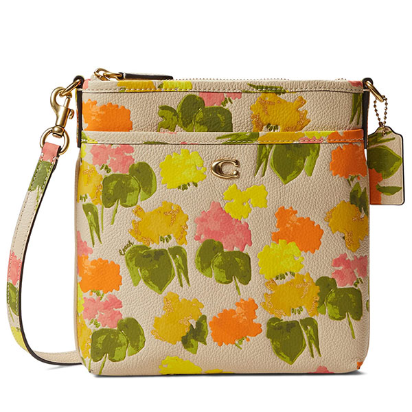 【美品】COACH　コーチ花柄　肩がけショルダークラッチバッグ　総柄　春 COACH】コーチ デニム ペブルレザー ベネット ペインテッド