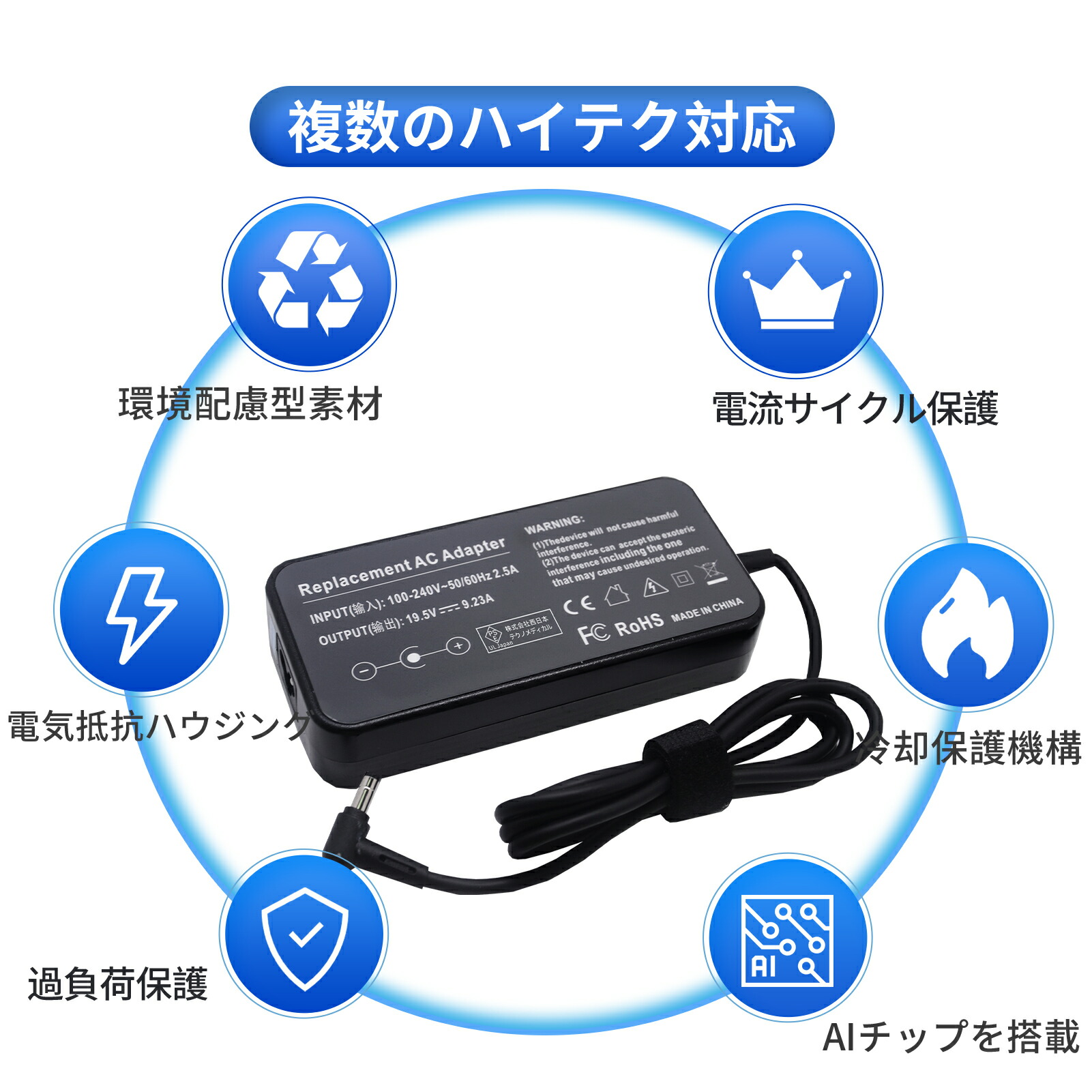 【5倍ポイント】ASUS GV72 互換電源アダプター 180W 対応用 充電器 19.5V 9.23A 交換電源アダプタ【高品質・電源ケーブル付き】 【新品1年保証】【PSE認証済】【送料無料】 YKK 2025KK-XIJP