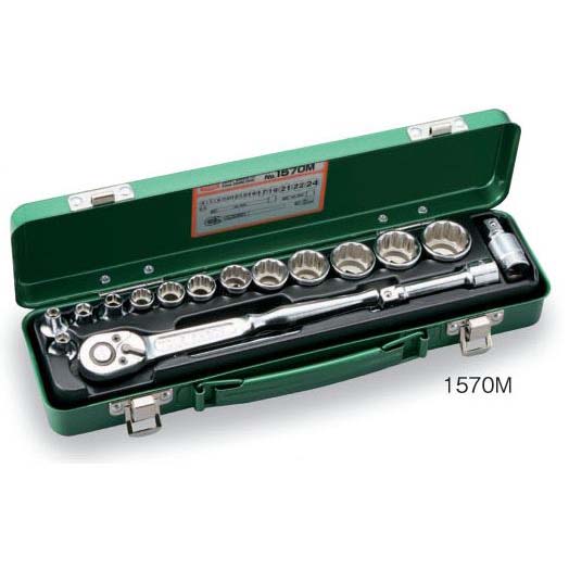 TONE（トネ） ソケットレンチセット 1570M ●差込角9.5mm（3/8inch） ●6角,12角 ●ミリ