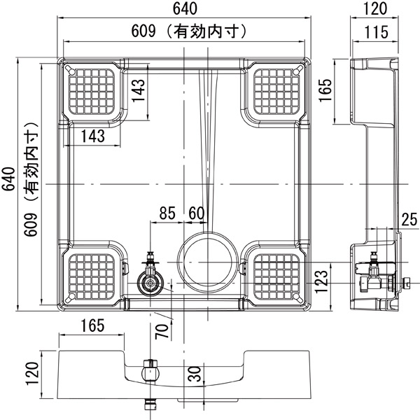 売れ筋商品 専用ガード1枚付 洗濯機用給水栓付防水パン TPF640-