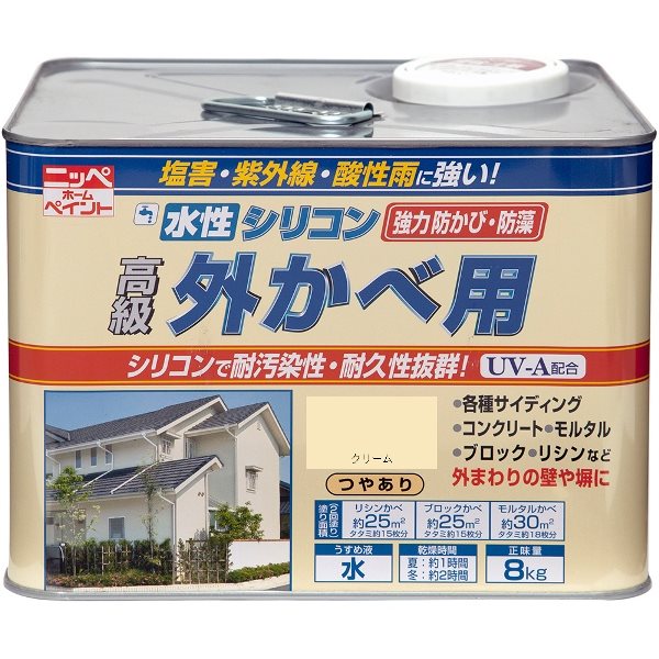 ニッペホームプロダクツ 水性シリコン外かべ用 クリーム 8kg 4976124145407 水性塗料 外かべ用 つやあり |イチネンネット