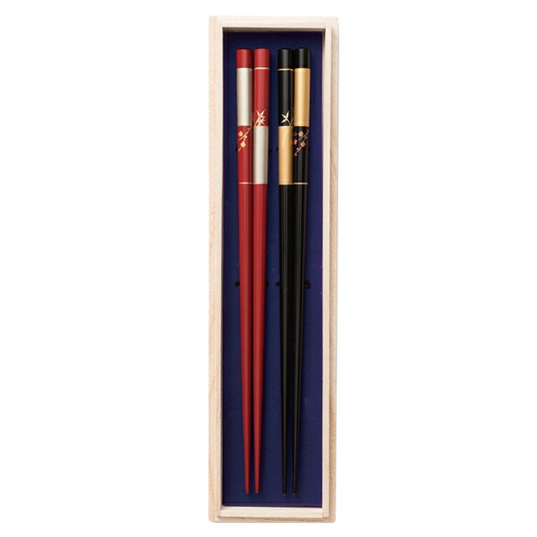 【メーカー直送】越前漆器 夫婦箸 市松松竹梅（桐箱入） EZ100460