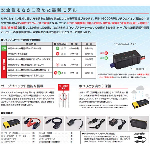 楽天市場 日立 Hitachi ポータブルパワーソース ジャンプスターター 充電バッテリー 16000mah 12v車専用 Ps 16000rp イチネンネット