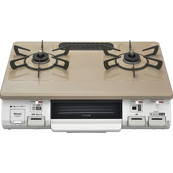 リンナイ ガステーブル 60cm幅ピュアベージュ 水なし片面焼きグリル 左強火力 都市ガス KG64TW2L_13A