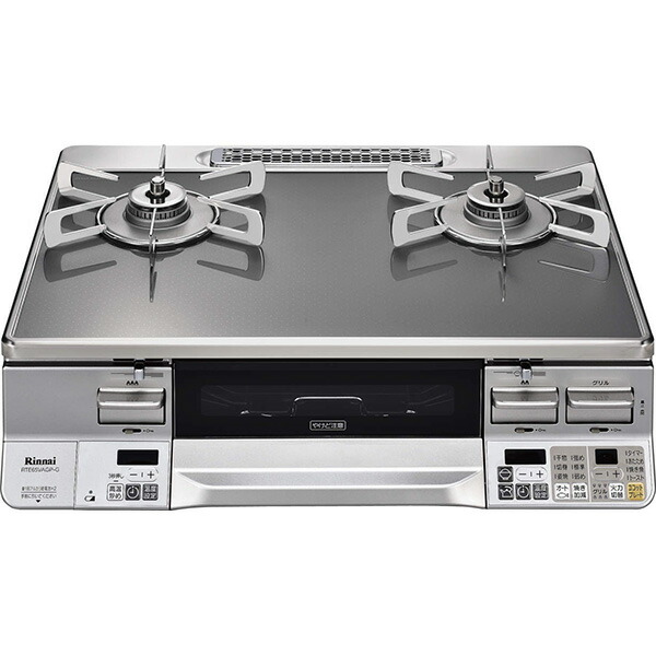 リンナイ ガステーブル LAKUCIE Prime（ラクシエプライム） 60cm幅グレーガラス 水なし両面焼きオートグリル 左強火力 都市ガス用 RTE65VAGPA-GL_13A