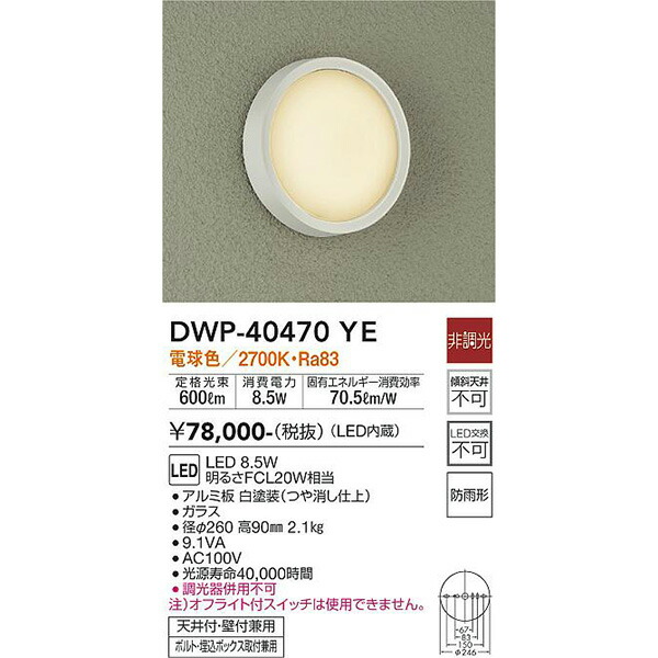 【メーカー直送】大光電機 ＬＥＤ屋外シーリング DWP-40470YE