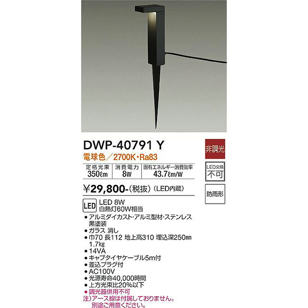 【メーカー直送】大光電機 ＬＥＤ屋外スパイクライト DWP-40791Y