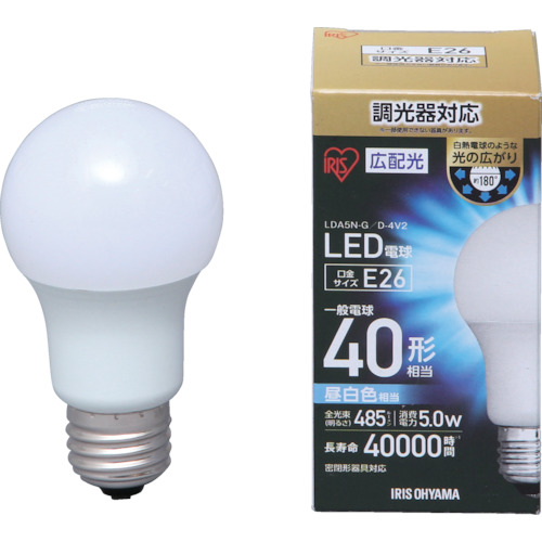 アイリスオーヤマ：LED電球広配光 調光 昼白色40形相当(485lm)