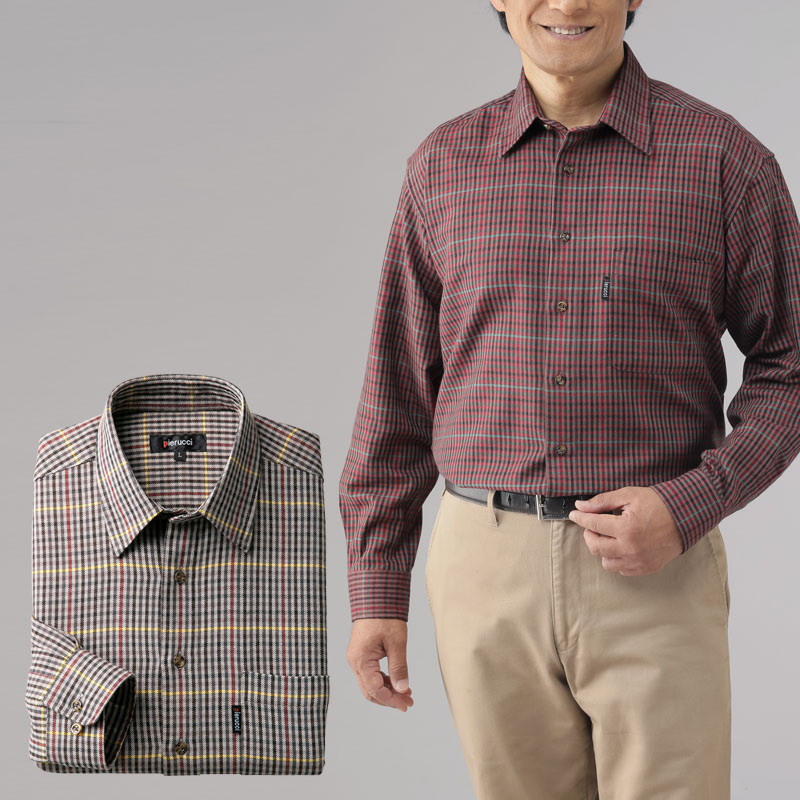楽天市場】カジュアルシャツ 長袖 メンズ シニア ピエルッチ 千鳥格子