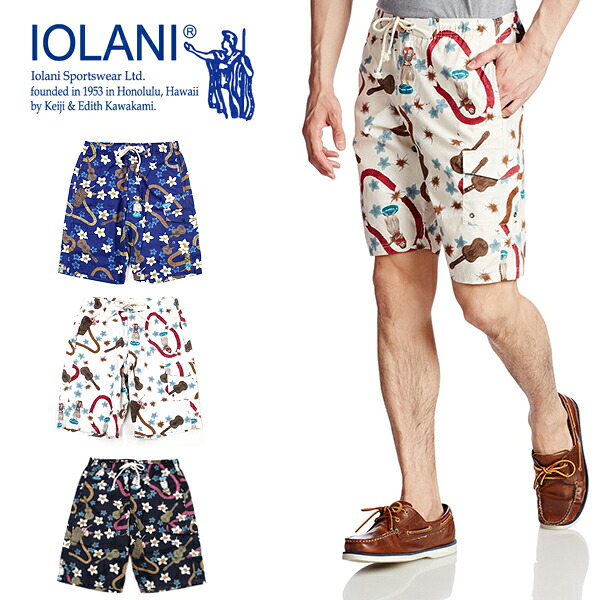 【オリジナル商品】 イオラニ メンズ ボトムス カジュアル IOLANI 居楽仁 142501 アロハショーツ HULA DOOLS | ウクレレ パイナップル ボード|CODET