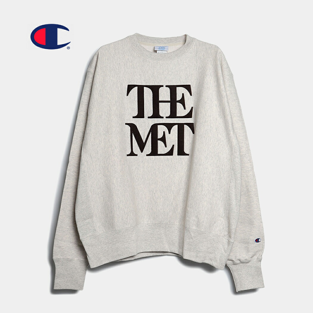 海外限定 CHAMPION チャンピオン スウェット THE MET APPLIQUED LOGO CREW SWEAT CREAM リバースウィーブ ( 日本未発売 厚手 プリント トレーナー ヘビーウェイト 12oz 厚手 トップス グレー メンズ レディース )