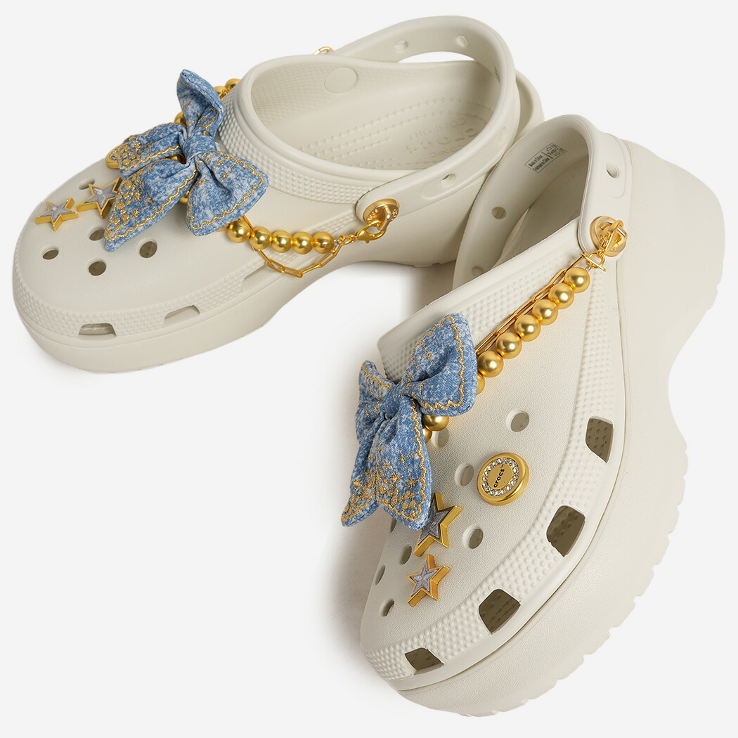 【お買い物マラソン限定クーポン配布中!!】crocs クロックス 厚底 クロッグ サンダル PLATFORM DENIM GLITZ CLOG LINEN プラットフォーム デニム グリッツ ( ジビッツ チャーム アクセサリー 白 ホワイト レディース 213114-0HZ )