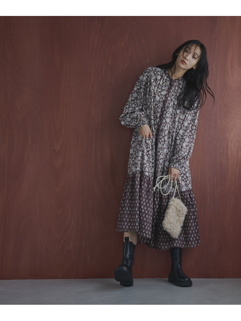 【楽天市場】MARKET (マーケット)サラサプリント前開きティアードワンピース coen コーエン ワンピース・ドレス ワンピース ブラウン