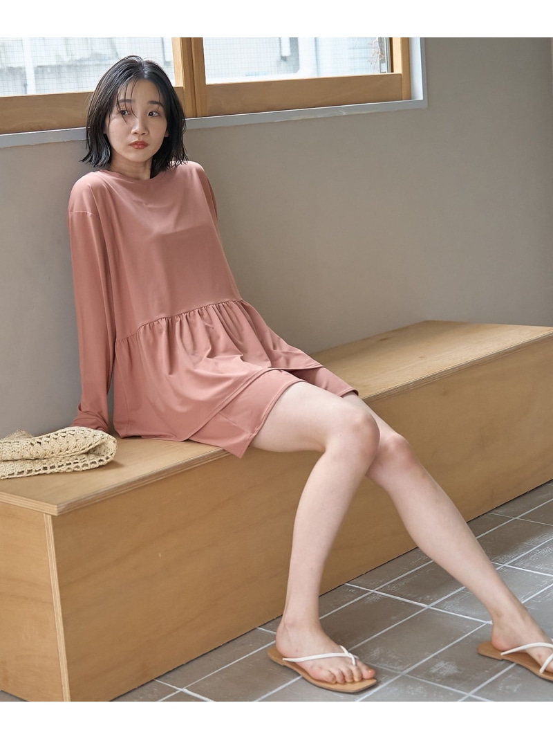 【2点セット/WEB限定】ペプラムラッシュガード+ショートパンツ スイムウエア(UVカット) coen コーエン 水着・スイムグッズ ラッシュガード オレンジ ベージュ【先行予約】*【送料無料】[ Fashion]