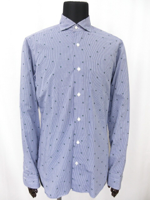 流行に バルバ Barba Dandy Life ホリゾンタルカラー 長袖 シャツ メンズ Size39 ネイビー系 小花柄 イタリア製 15mk6232 中古 送料無料 Josenopolis Mg Gov Br