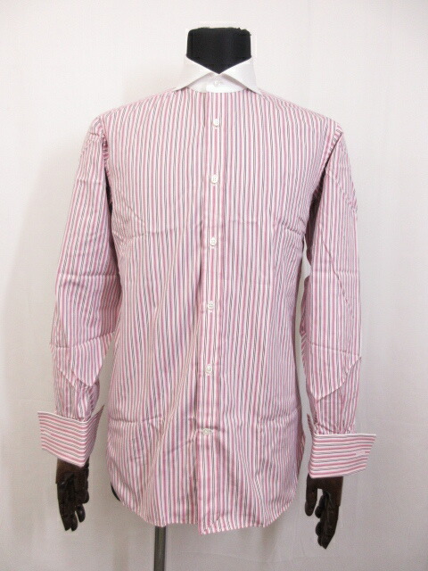 極美品 ラルフローレン パープルレーベル コットン 長袖 シャツ メンズ Size15 ピンク ホワイト ストライプ柄 イタリア製 15mk7171 中古 Mowasay Com