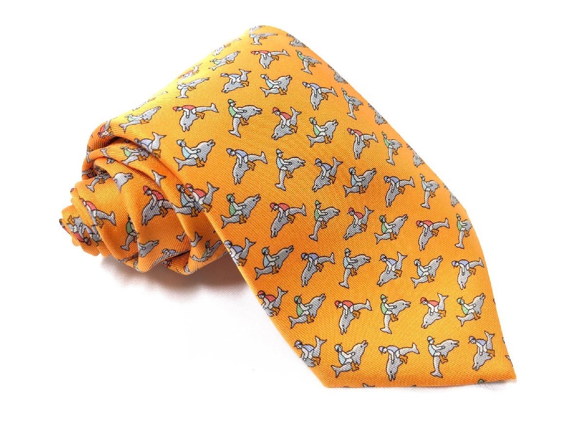 良品　エルメス　ネクタイ 　ユニーク　アニマルプリント　宇宙人 HERMES(エルメス) / ネクタイ/シルク/NVY/アニマル/メンズ