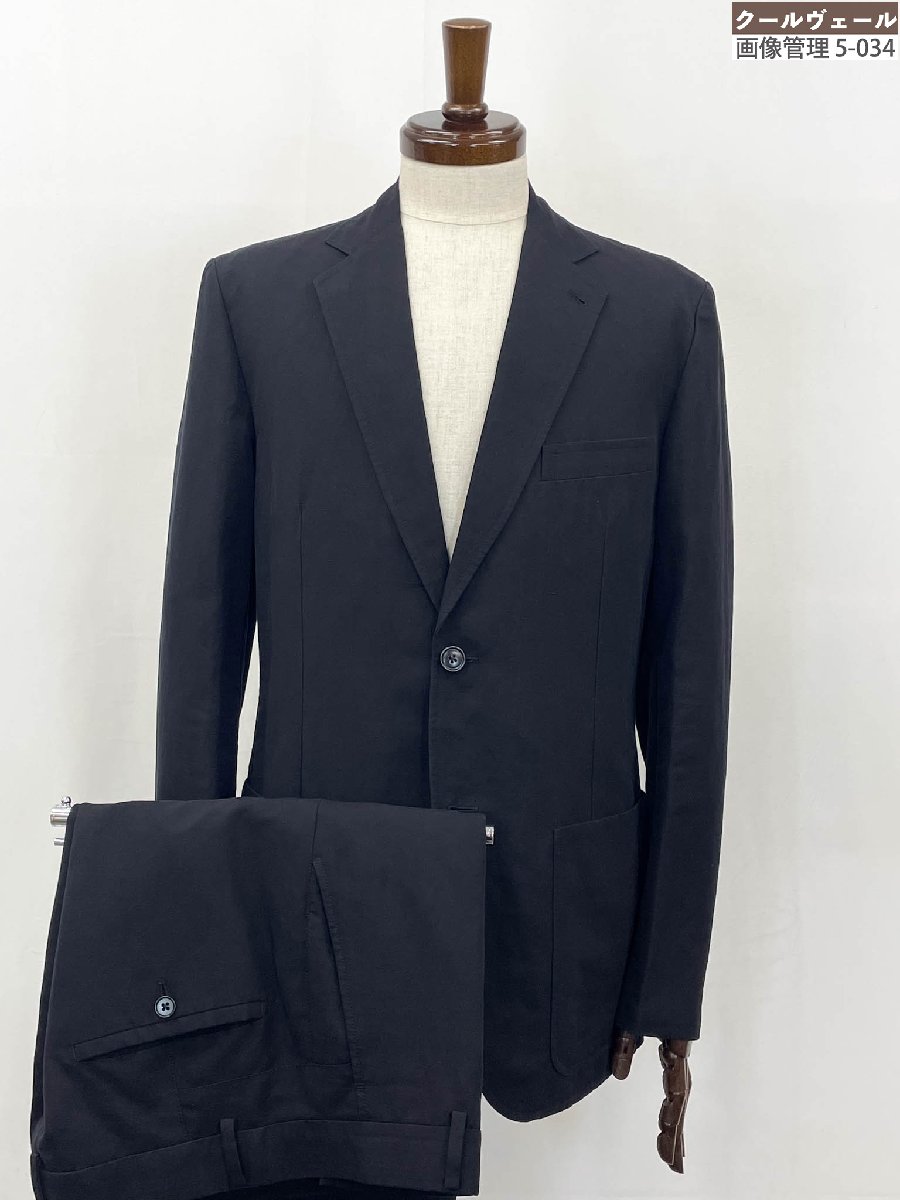 美品 【エルメス HERMES】 G19900K 2名取り草 無地 綿織物リネン 背広 (メンズ) size48/8R-38/8R 黒いこと イタリア製★35MSB0277★【中古】