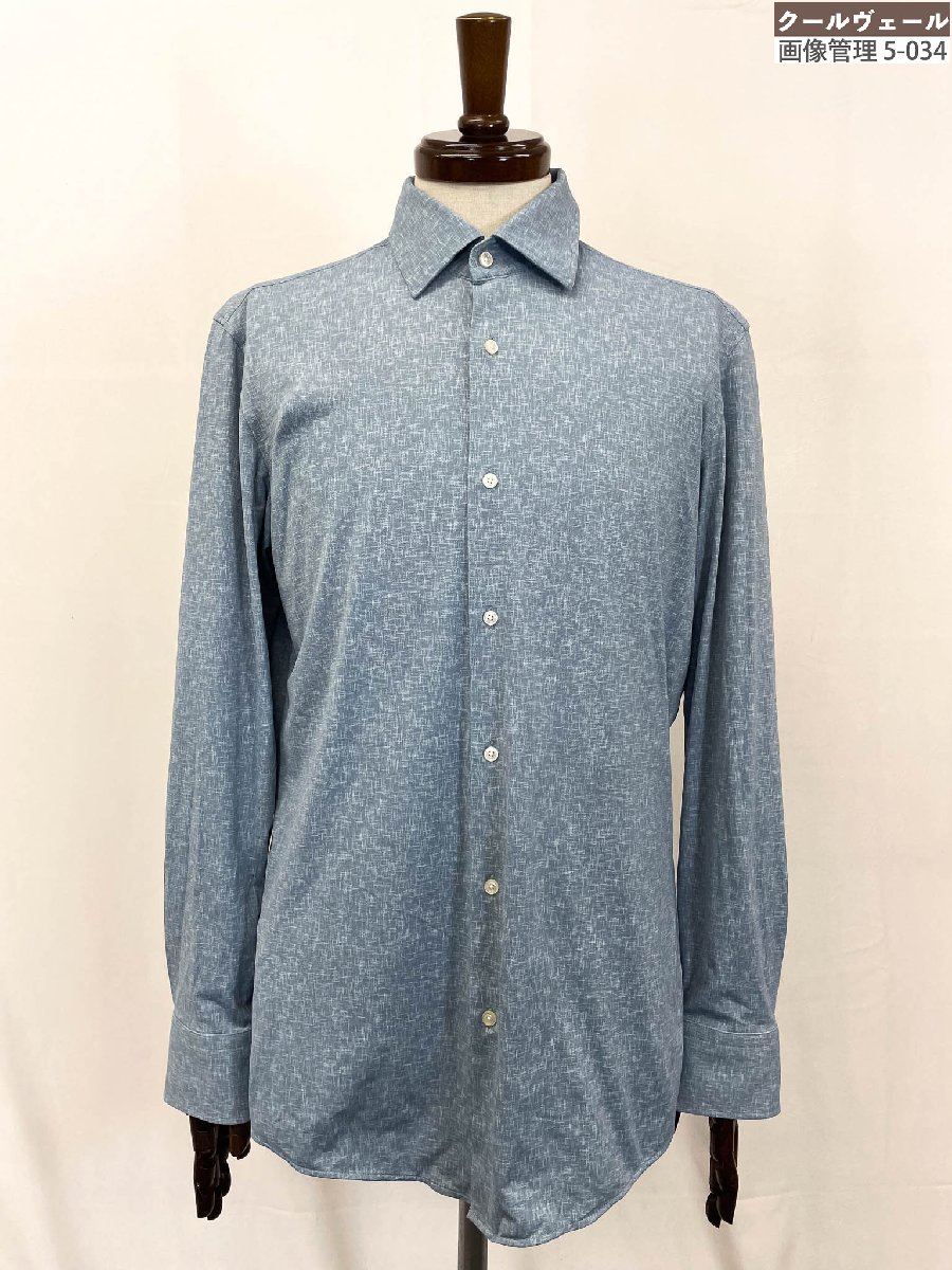 超美品【BOSS ヒューゴボス HUGO BOSS】 伸ばすこと 長袖ティーシャツ (メンズ) sizeM 薄墨色がかったともし火青碧系 総柄 ★33MKB0150★【中古】