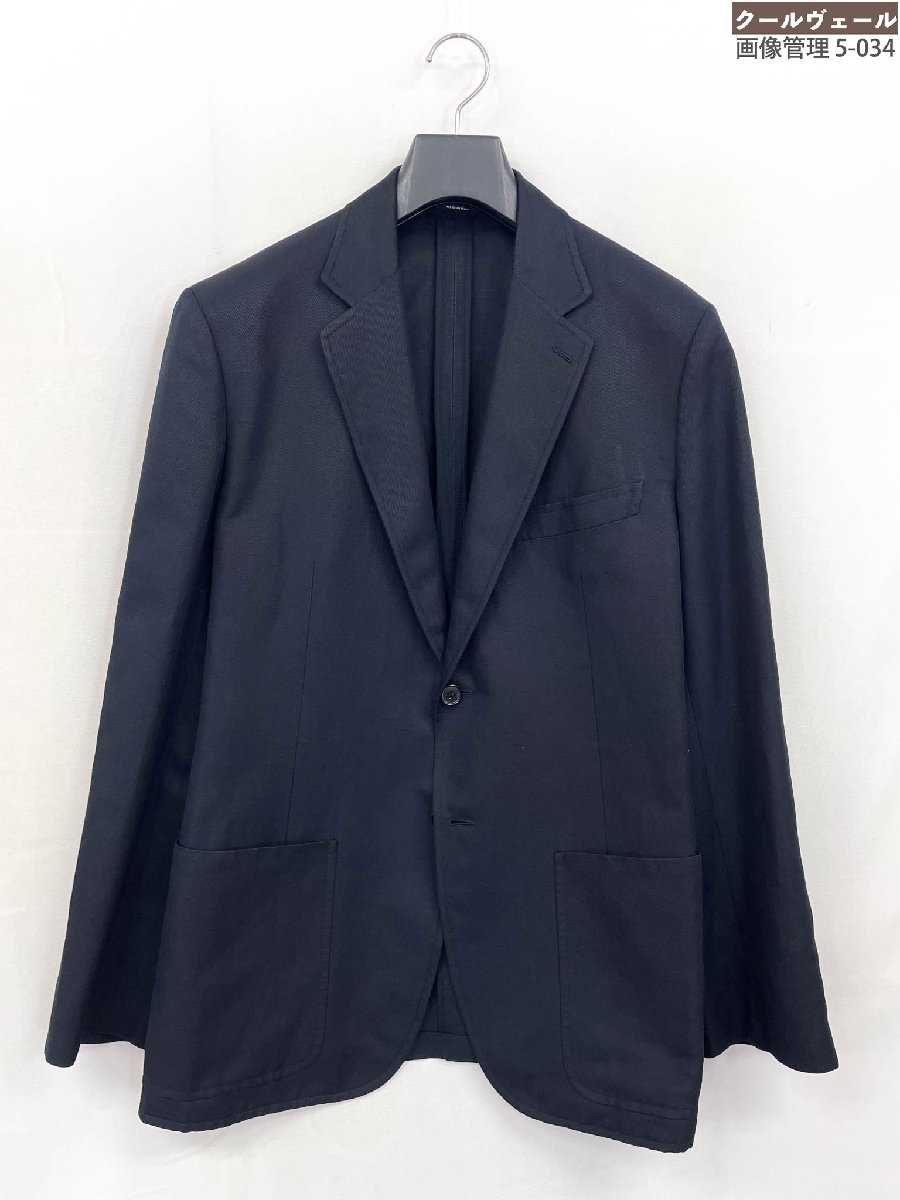 極美品【エルメス HERMES】G19804 シングル2名取り草上衣 最御前上等地絹×リネン微光輝出どころ (メンズ) size54/DROP8R 濃紺色 ★32MJB0295★【中古】