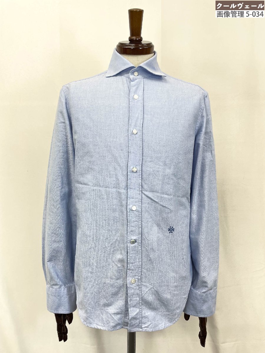 超美品【ヤコブコーエン JACOB COHEN】 綿織物100％ 広広とした色合い 長袖プルオーバー (メンズ) size39/15(1/2) 点火装置青色系 織柄★33MKB0145 【中古】