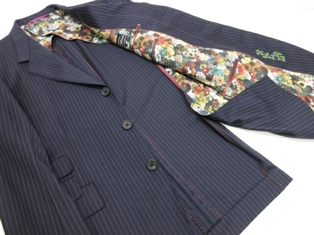 楽天市場 超美品 ポールスミス Collection Savile Clifford 3ボタン ストライプ柄 スーツ メンズ Sizel ネイビー 裏地花柄 10ms72 中古 クール ヴェール 楽天市場店