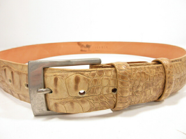 ジュンメン Jun Men クロコ型押し 肉厚 レザーベルト メンズ ベージュ系 7me3607 中古 Sittingseat Com
