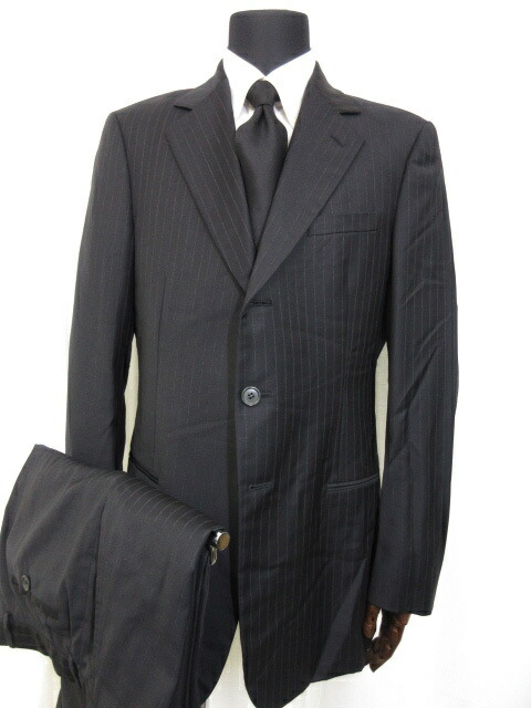高速配送 ジョルジオアルマーニ Giorgio Armani 黒タグ シングル3ボタン ストライプ柄 スーツ メンズ Size50 ネイビー 伊製 5ms6950 中古 全商品オープニング価格特別価格 Www Chemo Commerce Com