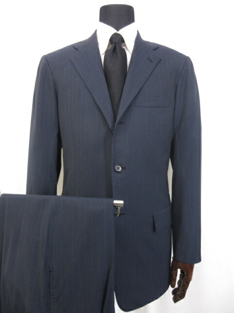 再再販 スーツ キートン 超美品 Kiton 3hr933 中古 濃紺 ネイビー Size48 メンズ スーツ ストライプ柄 Super180 S シングル3ボタン 14micron キトン Fkm Unej Ac Id