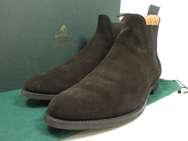 極美品 クロケット ジョーンズ Chelsea8 スエードレザー サイドゴアブーツ 紳士靴 メンズ Size7e ブラック 黒 8mz1163 中古 Molmat Es