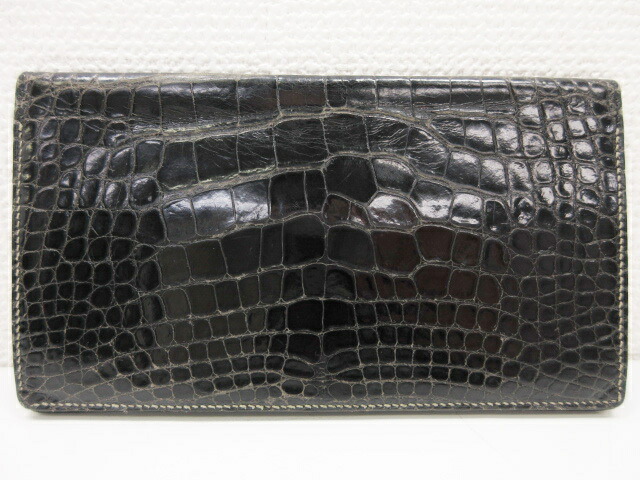 最も優遇 エルメス Hermes アリゲーター Mc2 フレミング メンズ長財布 J刻印 ブラック 黒 高級長財布 小銭入れなし クロコダイル 1ht940 中古 本店は Costeira Adv Br