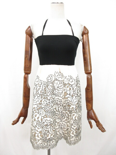 Grace ウエスト切替 美品 ウエスト切替 首紐ワンピース レディース Class ワンピース 美品 グレースクラス 花柄 レディース シルク混 Size36オフホワイト ブラック Grace Class グレースクラス シルク混 ウエスト切替 首紐ワンピース レディース Size36オフ