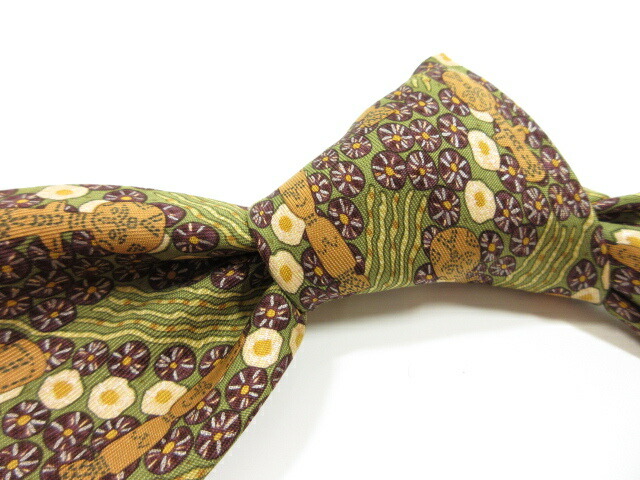 超美品 エルメス Hermes めんこい刷り上げる稟賦 帛タイ メンズ 茶 カーキ系 フランス共和国製 5mm93 中古 超美品 エルメス Hermes かわいいプリント柄 シルクネクタイ メンズ ブラウン カーキ系 フランス製 Damienrice Com